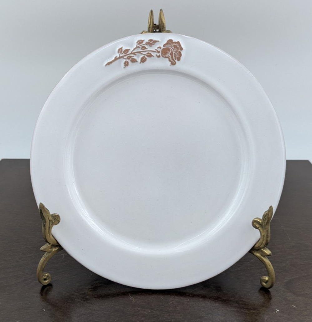 Frankoma Pottery Bone White Rose Flower Salad Plate 7-5/8"